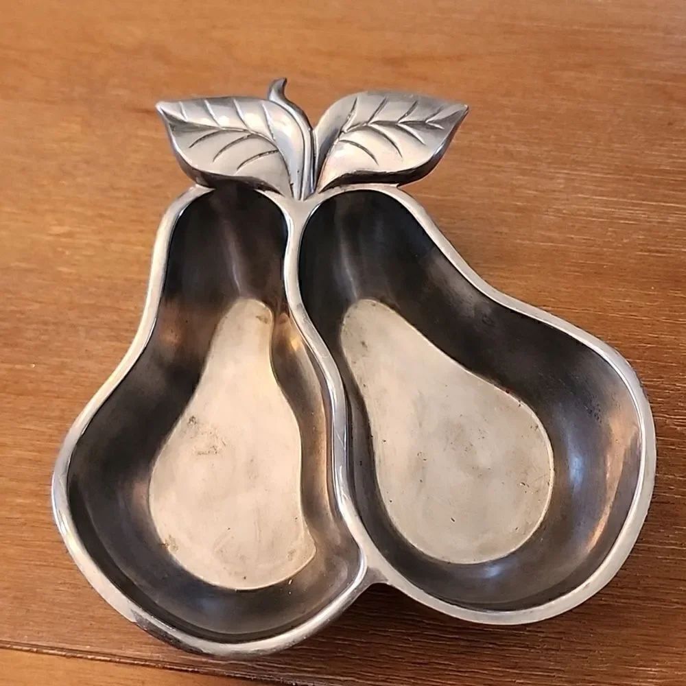 Vintage Lenox Orchard in Bloom Metal Serveware Divided Pear Dish